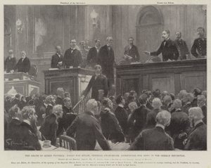 De dood van koningin Victoria, graaf von Bulow, keizerlijk kanselier die het nieuws aankondigt in de Duitse Rijksdag door G.S. Amato
