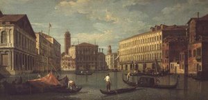 Het Canal Grande, Venetië, met het Palazzo Mocenigo, Palazzo Balbi, Santa Maria Gloriosa dei Frari en Campo S. Toma door G. (Follower of A. Canaletto) Canaletto