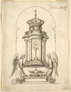Tekening, Ontwerp voor een bronzen deur van een tabernakel, ca. 1725 door G B C