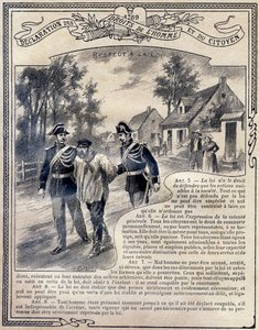 1789: Verklaring van de rechten van de mens en de burger: Respect voor de wet. Gravure in 