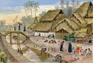 Een Annamese dorp, Frans Indochina, ca. 1900 door G. Dascher