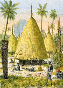 Canaque dorp in Nieuw-Caledonië, c.1900-1910 (illustratie)