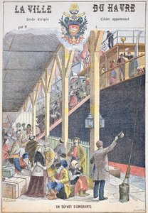 Het Vertrek van Emigranten uit Le Havre, vooromslag van een schoolboek door G. Dascher