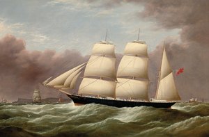 De Bark Alfred Hawley bij de Skerries op weg naar Liverpool, 1860