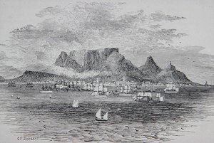 Kaapstad gezien vanaf Tafelbaai, Zuid-Afrika, uit 