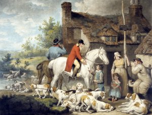 Buiten een landelijke herberg, gegraveerd door William Ward