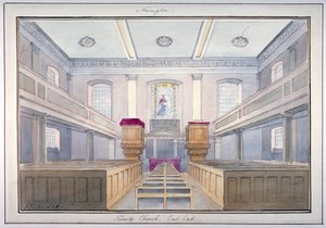 Interieurzicht van het oostelijke einde van de Heilige Drie-eenheidskerk, Newington, Southwark, Londen, 1826