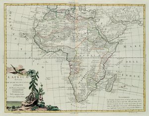 Afrika verdeeld in zijn belangrijkste staten, gravure door G. Zuliani uit Tome I van de Nieuwste Atlas gepubliceerd in Venetië in 1776 door Antonio Zatta, Privécollectie