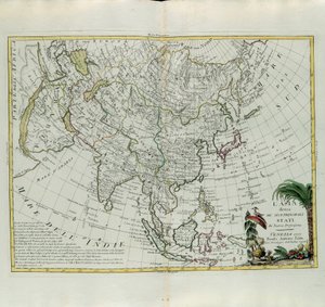 Azië verdeeld in zijn belangrijkste staten, gravure door G. Zuliani uit Tome I van de Nieuwste Atlas gepubliceerd in Venetië in 1777 door Antonio Zatta, Privécollectie door G. Zuliani
