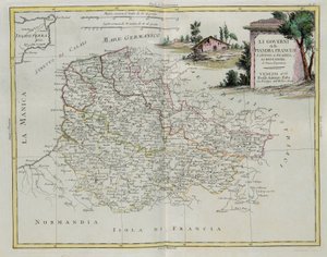 Gouvernances van Frans Vlaanderen, Artois, Picardië en Boulonois, gravure door G. Zuliani uit Tome I van de Nieuwste Atlas gepubliceerd in Venetië in 1776 door Antonio Zatta, Privécollectie