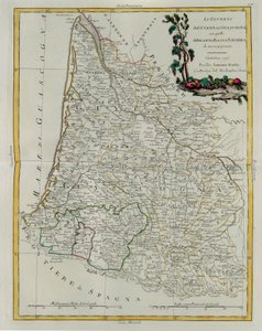 Gouvernances van Guyenne en Guascogne met die van Bearn en Neder-Navarra, gravure door G. Zuliani uit Tome I van de Nieuwste Atlas gepubliceerd in Venetië in 1776 door Antonio Zatta, Privécollectie door G. Zuliani