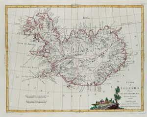 IJsland verdeeld in zijn districten, gravure door G. Zuliani uit Tome III van de "Nieuwste Atlas" gepubliceerd in Venetië in 1781 door Antonio Zatta, Privécollectie door G. Zuliani