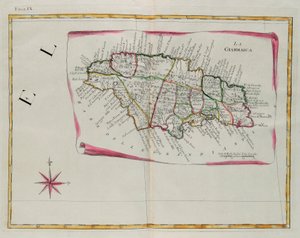 Jamaica, gravure door G. Zuliani uit Tome I van de "Nieuwste Atlas" gepubliceerd in Venetië in 1778 door Antonio Zatta, Privécollectie door G. Zuliani