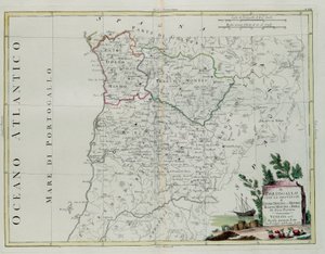 Portugal, dat zijn de provincies Entre Douro, Minho, Traz-os-Montes en Beir, gravure door G. Zuliani uit Tome I van de Nieuwste Atlas gepubliceerd in Venetië in 1776 door Antonio Zatta, Privécollectie