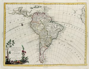 Zuid-Amerika verdeeld in zijn belangrijkste Staten, gravure door G. Zuliani uit Tome IV van de "Nieuwste Atlas" gepubliceerd in Venetië door Antonio Zatta, Privécollectie
