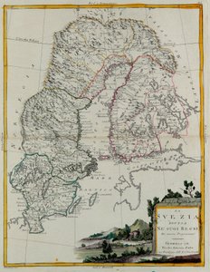 Zweden verdeeld in zijn Koninkrijken, gravure door G. Zuliani uit Tome III van de "Nieuwste Atlas" gepubliceerd in Venetië in 1781 door Antonio Zatta, Privécollectie door G. Zuliani