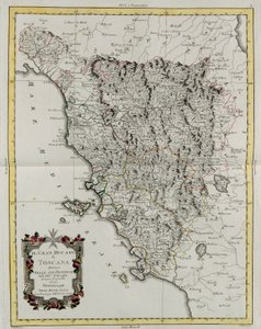 Het Groothertogdom Toscane verdeeld in zijn provincies, gravure door G. Zuliani uit Tome II van de "Nieuwste Atlas" gepubliceerd in Venetië in 1783 door Antonio Zatta, Privécollectie