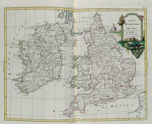 De koninkrijken Engeland en Ierland, gravure door G. Zuliani uit Tome I van de Nieuwste Atlas gepubliceerd in Venetië in 1776 door Antonio Zatta, Privécollectie door G. Zuliani