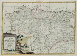 De koninkrijken Galicië, Asturië, Leon, Castilla Vieja met de Raad van Biscallia, gravure door G. Zuliani uit Tome I van de Nieuwste Atlas gepubliceerd in Venetië in 1776 door Antonio Zatta, Privécollectie door G. Zuliani