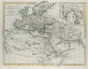 Wereld bekend bij de Ouden, gravure door G. Zuliani uit Tome IV van de Nieuwste Atlas gepubliceerd in Venetië in 1785 door Antonio Zatta, Privécollectie