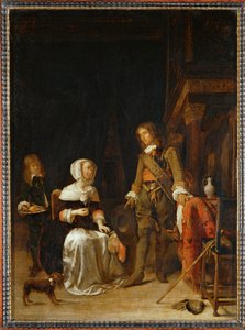 Een soldaat bezoekt een jonge vrouw ...