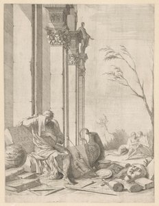 Treurende filosoof bij het graf van Alexander de Grote
