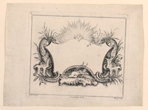 Wapenschild, uit "Recueil Nouveau de Differens Cartouche" door Gabriel Huquier