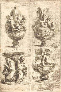 Vier Vazen (Les quatres vases) door Gabriel Jacques de Saint Aubin