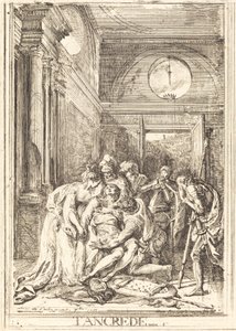 De dood van Tancred [links] door Gabriel Jacques de Saint Aubin