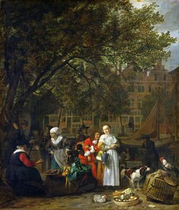 Een kruidenmarkt in Amsterdam door Gabriel Metsu