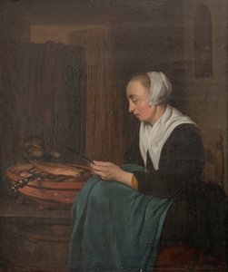 Een slapende verkoopster door Gabriel Metsu