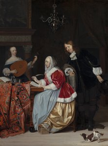 Een Jonge Vrouw die een Muziekstuk Componeert
