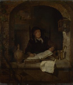 Een oude vrouw met een boek, ca. 1660