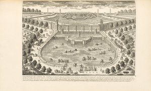 Het uiteinde van de tuin van Marly, uit "Les Delices de Versailles et des Maisons Royales" door Charles-Antoine Jombert, 1766