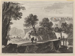Reizigers naderen een brug