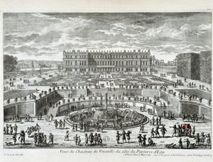Uitzicht op het Kasteel van Versailles vanaf de waterkant - door Perelle, eind 17e eeuw