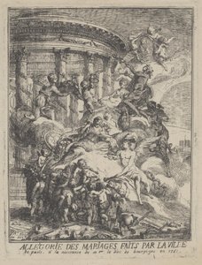 Allegorie van de huwelijken gesloten door de stad Parijs bij de geboorte van de hertog van Bourgondië, 1751 door Gabriel de Saint Aubin