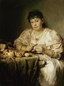 Ernestine von Max, de vrouw van de kunstenaar, paddenstoelen schillend