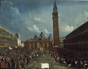 Processie van de doge en gelduitdeling aan burgers op het San Marcoplein