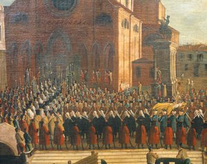 De begrafenis van de Doge in de Kerk van Santi Giovanni e Paolo door Gabriele Bella