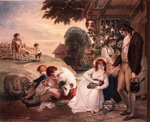Plattelandsscène (afdruk van schilderij door W.Hamilton)