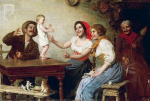 Eerste stappen, door Gaetano Bellei (1857-1922) door Gaetano Bellei