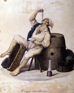 Napolitaan eet macaroni. Lithografie van Dura