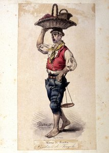 Napolitaanse kleine handel: de aardbeienverkoper. Lithografie door G. Dura door Gaetano Dura
