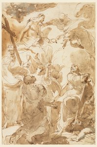 Tekening, De Drie-eenheid en de apostelen, Petrus en Paulus, 1770-80 door Gaetano Gandolfi