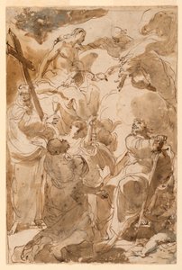 Tekening, De Drie-eenheid en de apostelen, Petrus en Paulus, 1770-80 door Gaetano Gandolfi