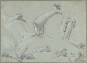Schetsblad met studies van voeten, handen en een arm