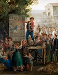 Een straatartiest die de wonderen van de Maagd zingt op het feest van de Madonna dell