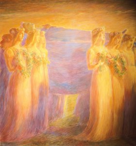 Begrafenis van een maagd door Gaetano Previati
