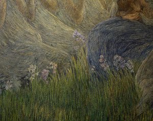 Gras en bloemen, details van De Moeder door Gaetano Previati